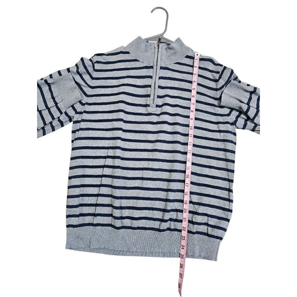 L.L. Bean Men’s Large Gray Navy Striped Quarter Zip Cotton Cashmere Sweater - Picture 6 of 6